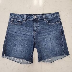 Lucky Brand Denim The Roll Up Jean Shorts Dark Wash Frayed Hem Women's Size 12